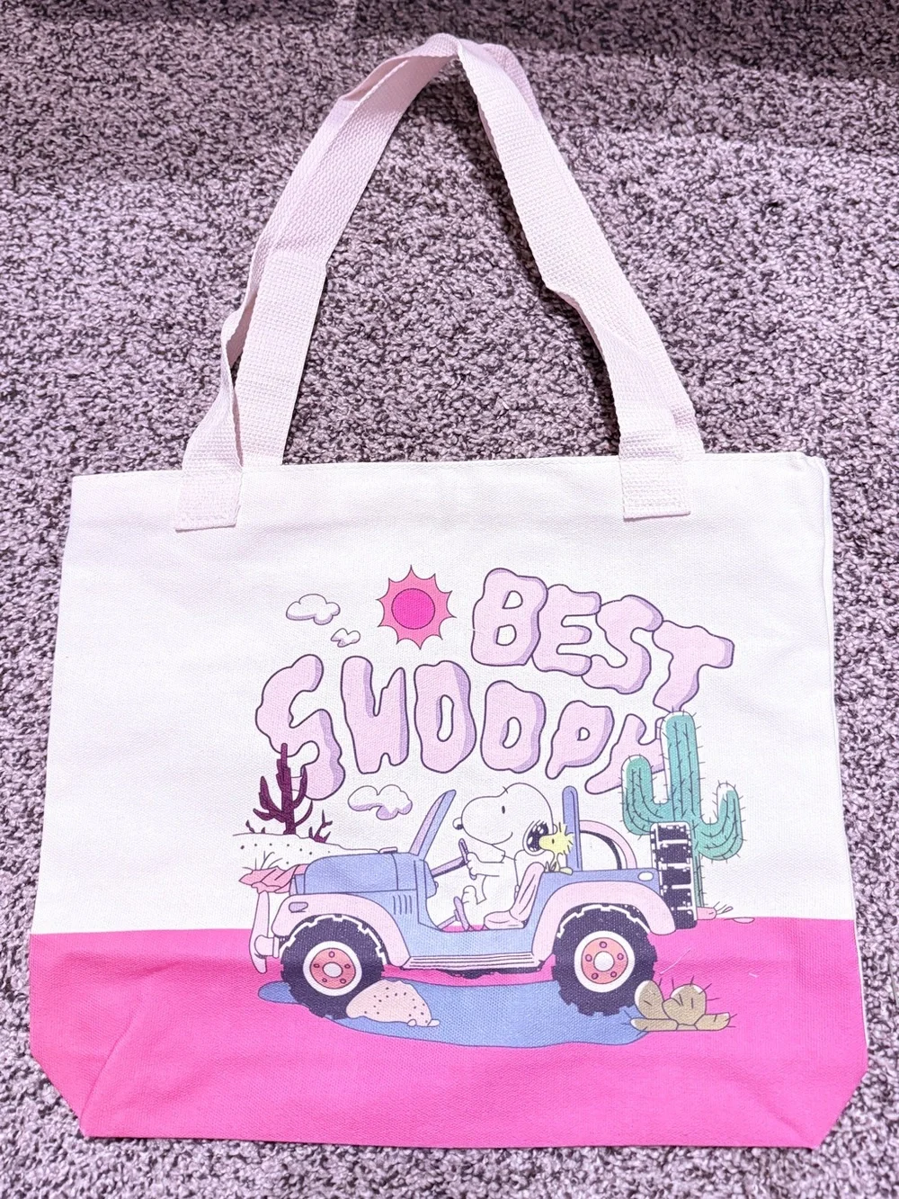 Peanuts Pink and White Kids Tote Bag with Snoopy 'Best Snoopy' Graphic